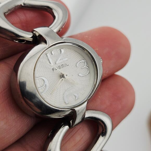 Fossil Women's Silver Tone Bubble Link Watch Retro Mod Art Deco Bold Statement - Picture 3 of 7